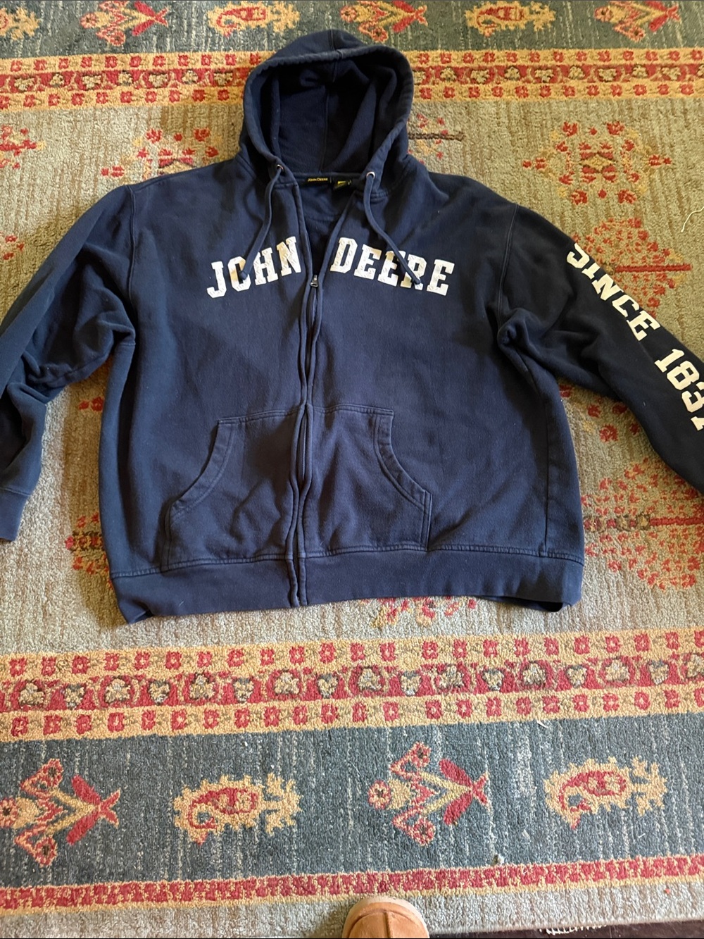 John Deere Navy Hoodie with White Lettering